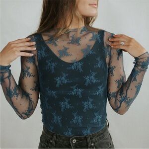 Intimately Free People Lady Lux Nigh Swim Teal Lace Layering top